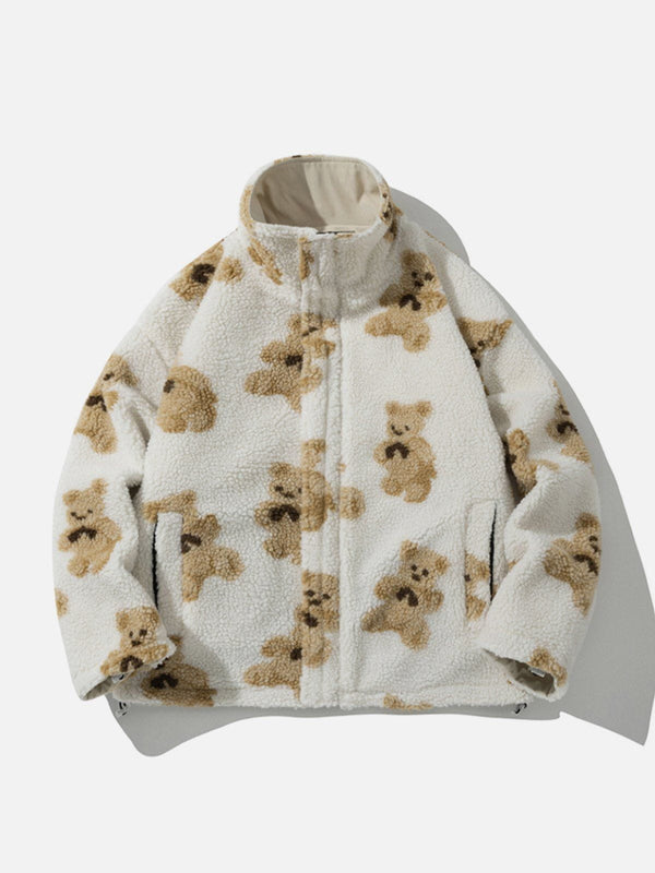 Lacezy - Cute Bear Reversible Sherpa Coat- Streetwear Fashion - lacezy.com