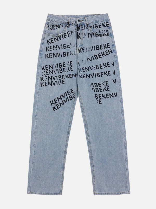 Lacezy - Letters Printing Jeans- Streetwear Fashion - lacezy.com