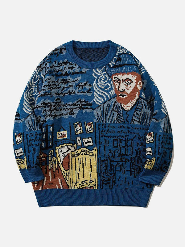 Lacezy - Van Gogh Oil Painting Knit Sweater- Streetwear Fashion - lacezy.com