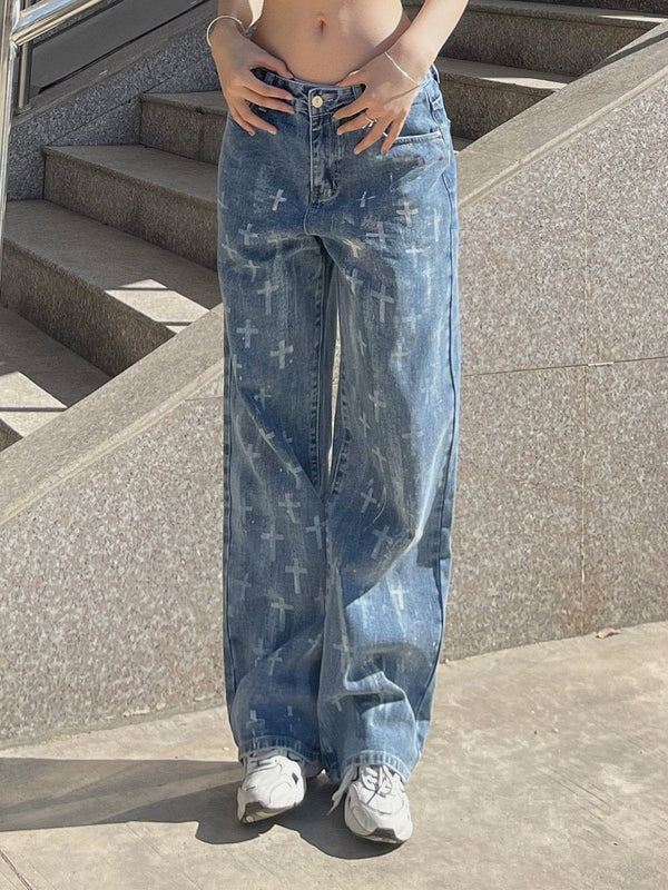 Lacezy - Washed Crosses Jeans- Streetwear Fashion - lacezy.com