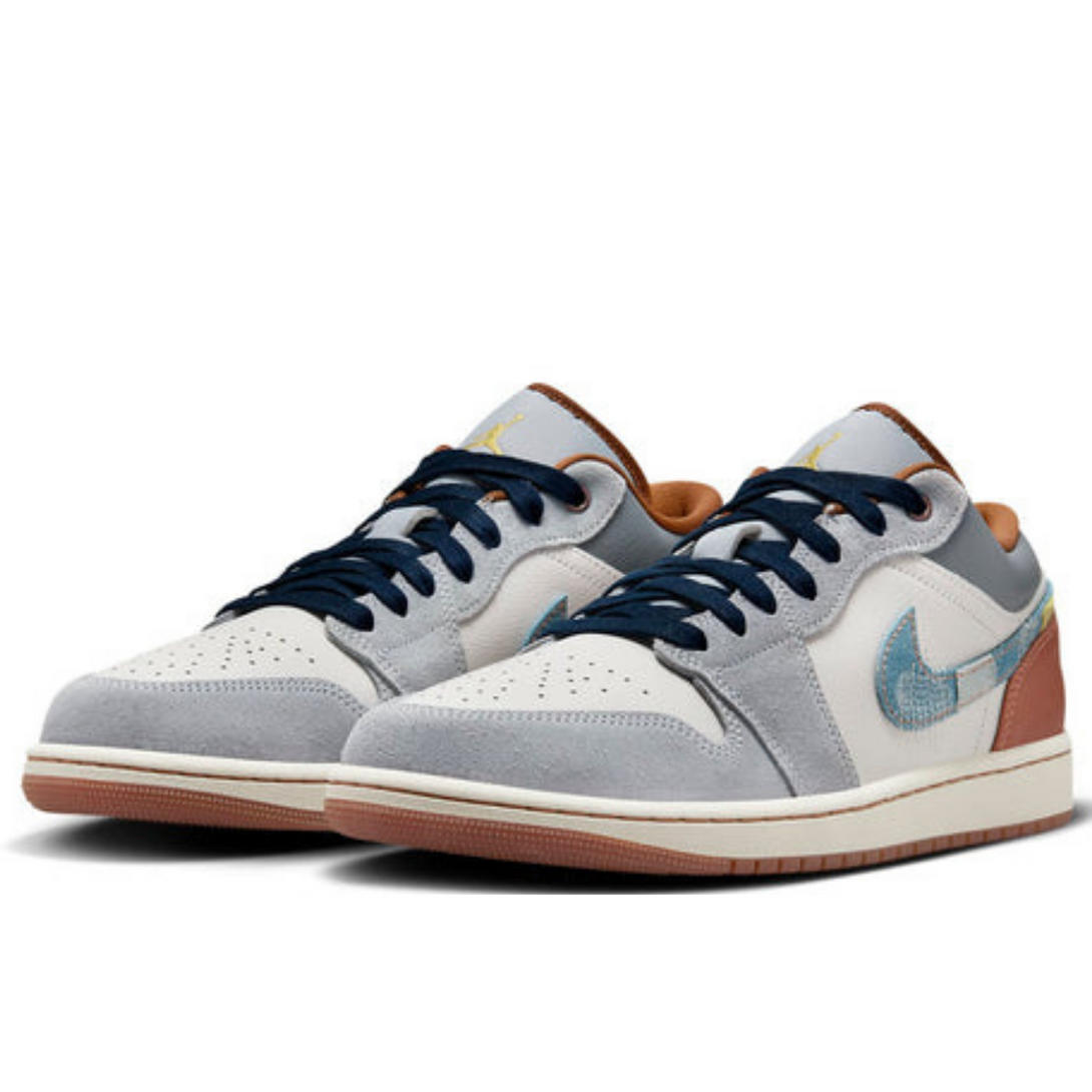 Air Jordan 1 Low SE Phantom Repaired Denim Swoosh- Streetwear Fashion - lacezy.com