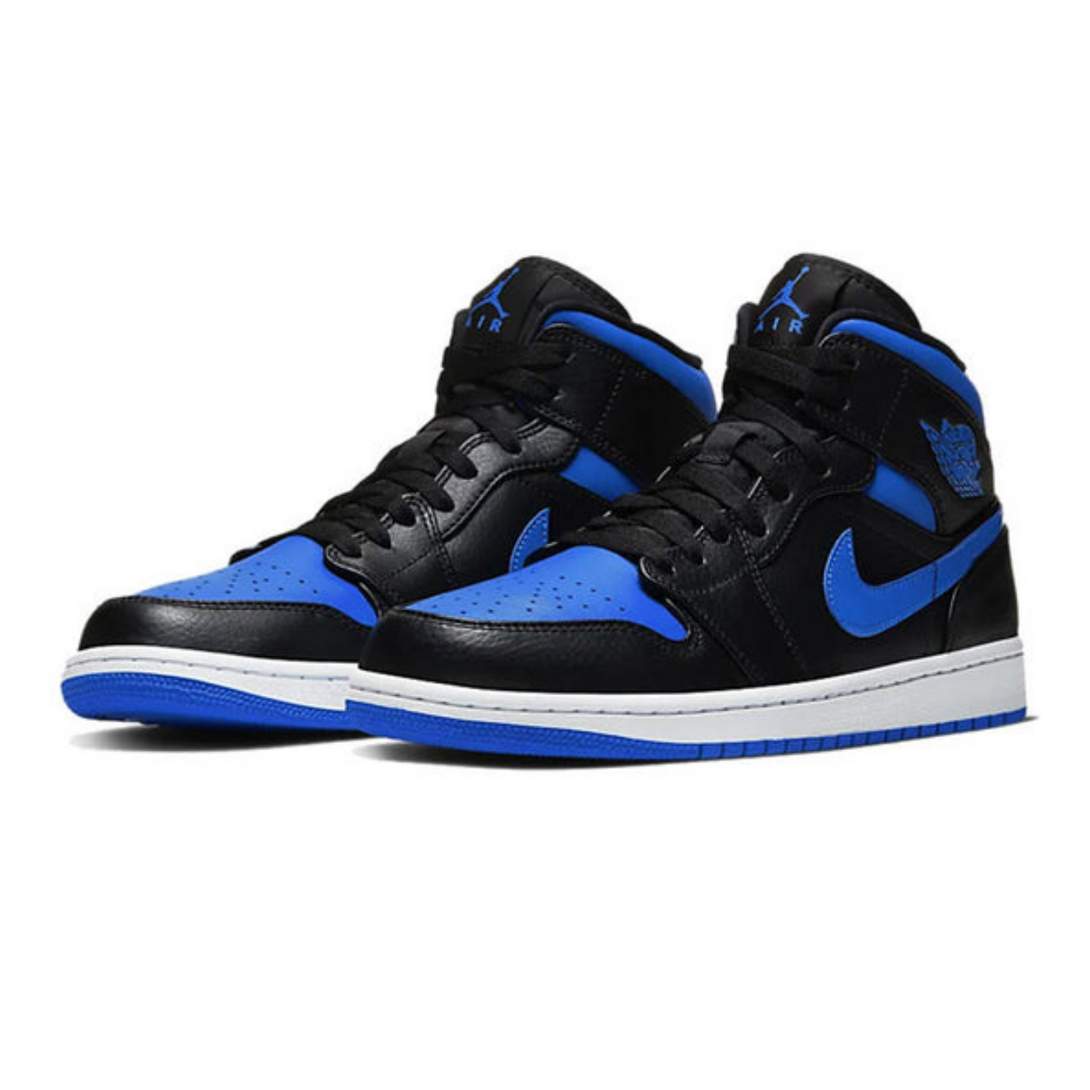 Air Jordan 1 Mid 'Black Hyper Royal'- Streetwear Fashion - lacezy.com