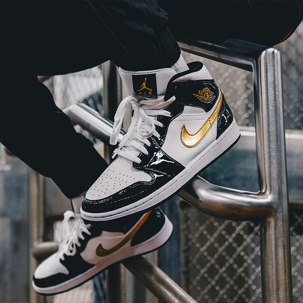 Air Jordan 1 Mid Patent 'Black Gold'- Streetwear Fashion - lacezy.com