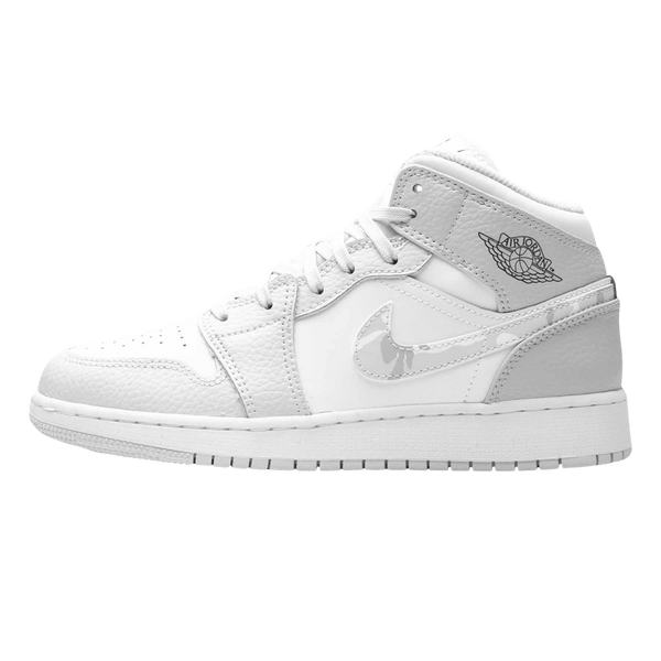 Air Jordan 1 Mid SE GS 'Swoosh Logo - Grey Camo'- Streetwear Fashion - lacezy.com