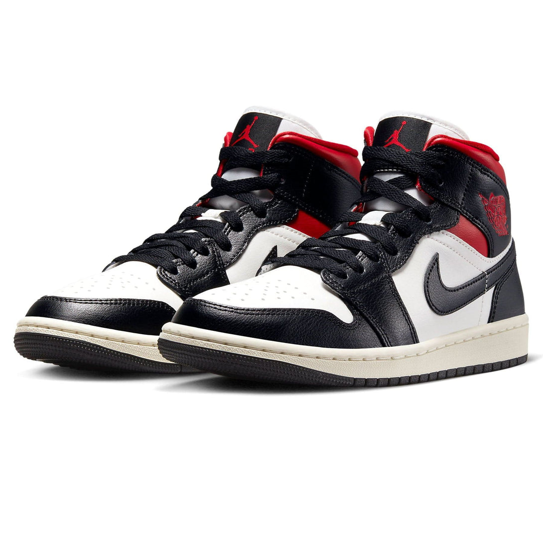 Air Jordan 1 Mid Wmns 'Black Sail Gym Red'- Streetwear Fashion - lacezy.com