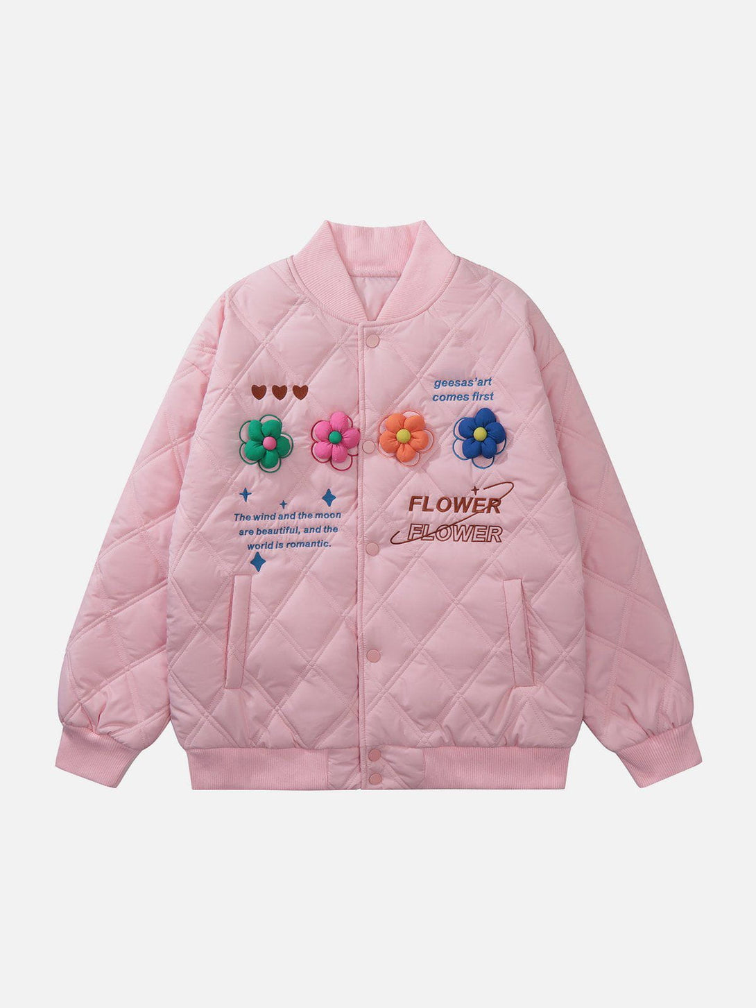 Lacezy - 3D Flower Embroidered Letters Winter Coat- Streetwear Fashion - lacezy.com