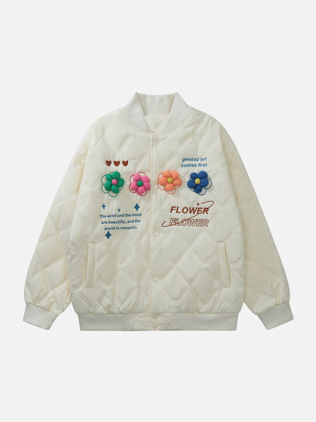 Lacezy - 3D Flower Embroidered Letters Winter Coat- Streetwear Fashion - lacezy.com