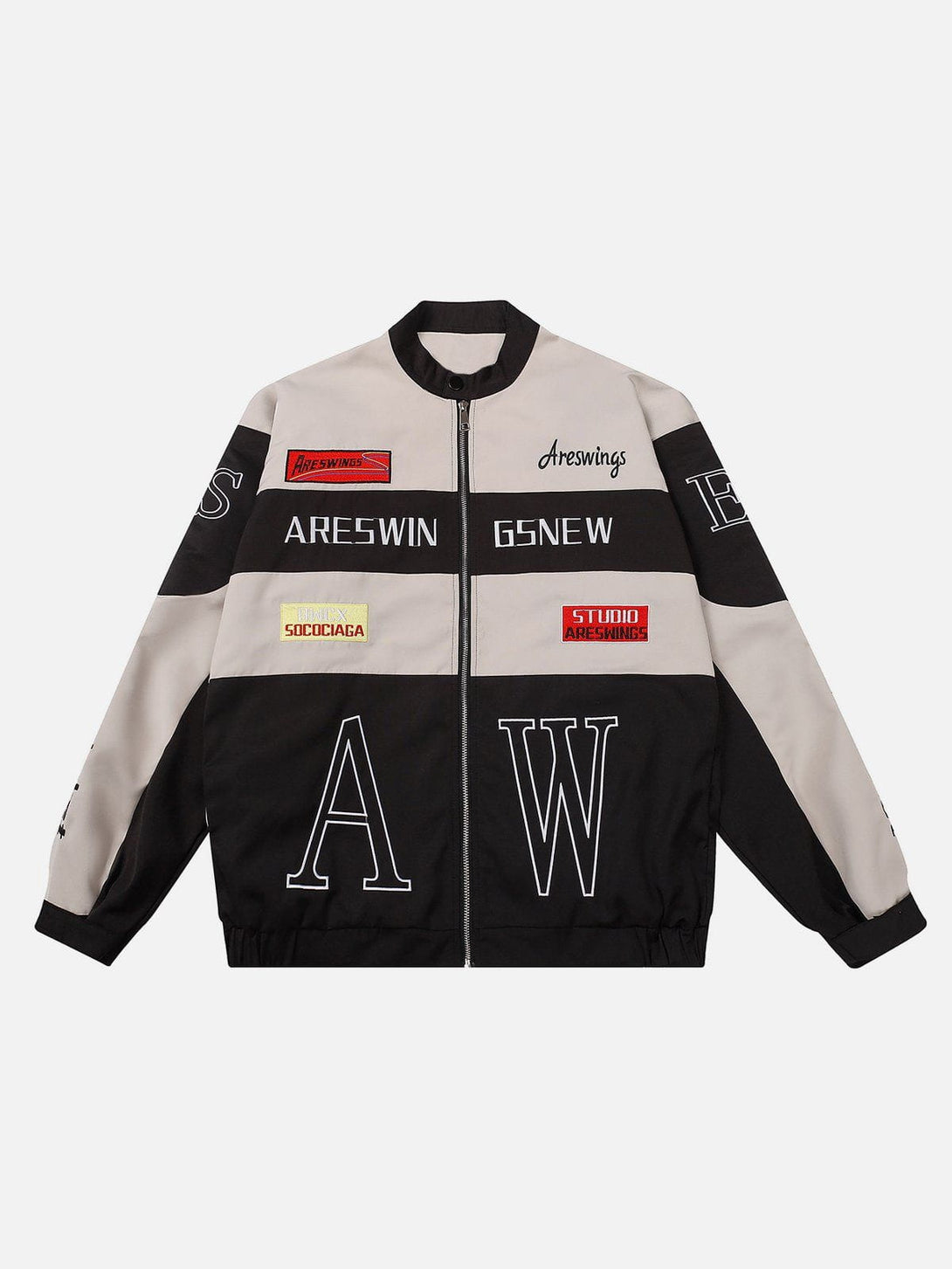 Lacezy - "AW" Patchwork Motorcycle Jacket- Streetwear Fashion - lacezy.com