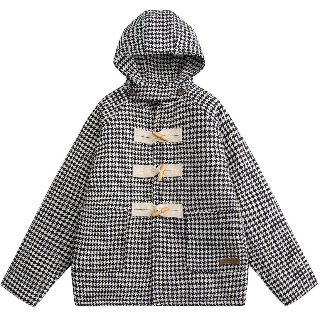 Lacezy - Abstract Plaid Hood Winter Coat- Streetwear Fashion - lacezy.com