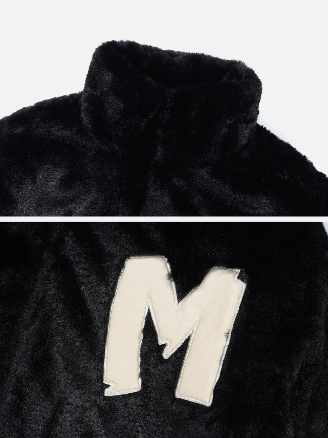 Lacezy - Alphabet PU Applique Plush Winter Coat- Streetwear Fashion - lacezy.com