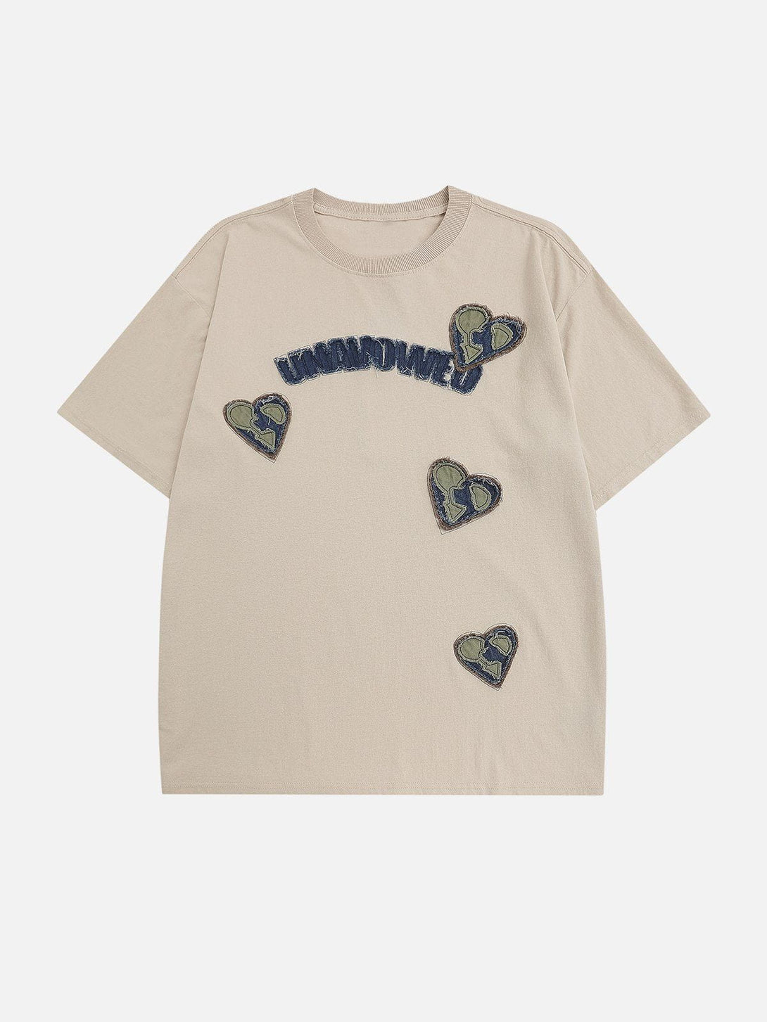 Lacezy - Applique Embroidery Denim Heart Elements Tee- Streetwear Fashion - lacezy.com