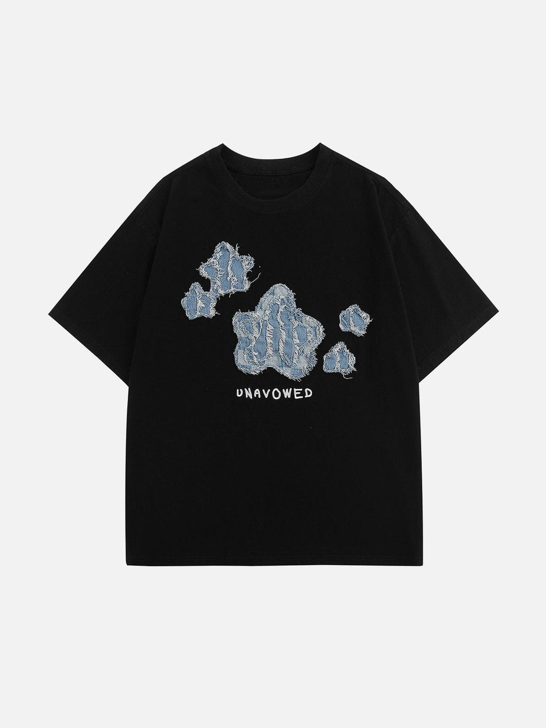 Lacezy - Applique Embroidery Denim Star Tee- Streetwear Fashion - lacezy.com