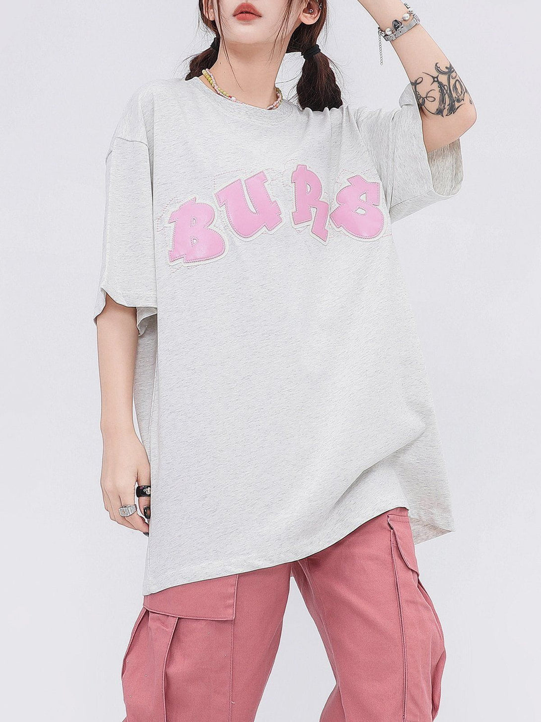 Lacezy - Applique Embroidery Letter Tee- Streetwear Fashion - lacezy.com