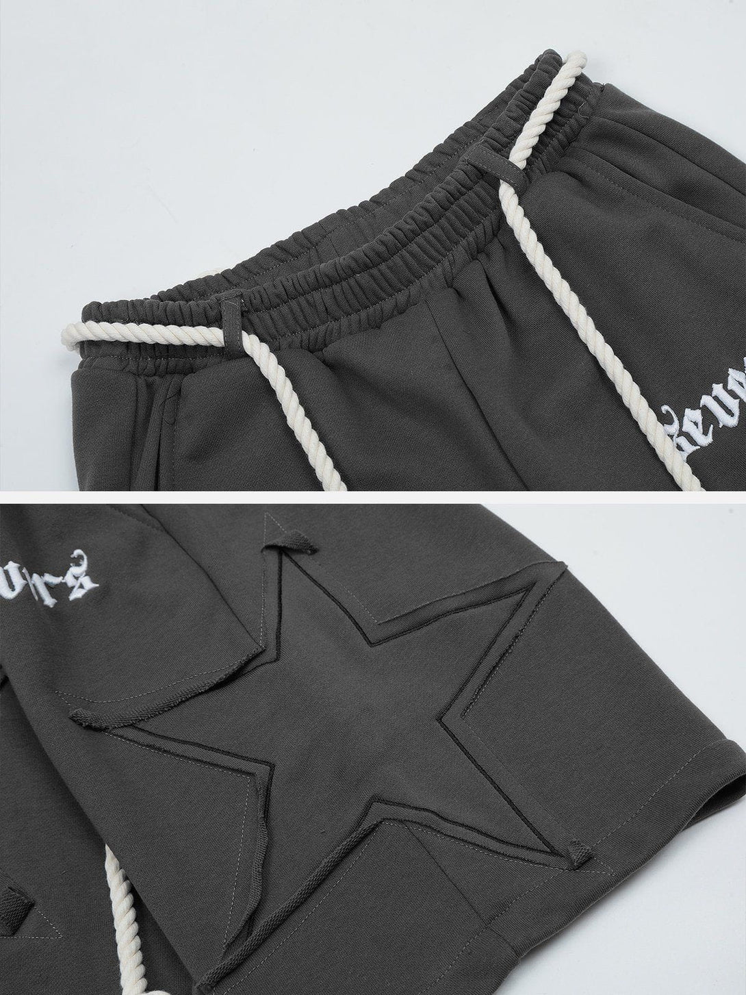 Lacezy - Applique Star Embroidery Shorts- Streetwear Fashion - lacezy.com