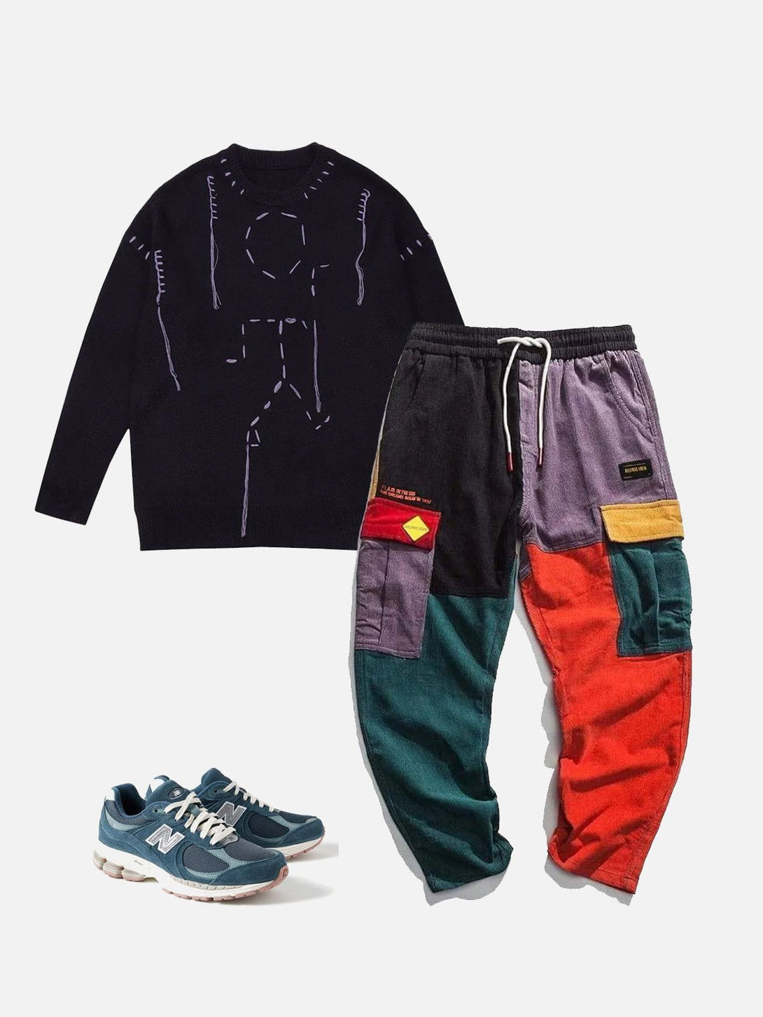 Lacezy - "Back to 90's" Patchwork Color Block Corduroy Pants- Streetwear Fashion - lacezy.com