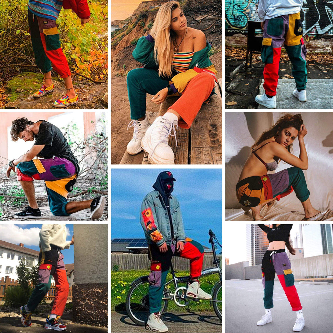 Lacezy - "Back to 90's" Patchwork Color Block Corduroy Pants- Streetwear Fashion - lacezy.com