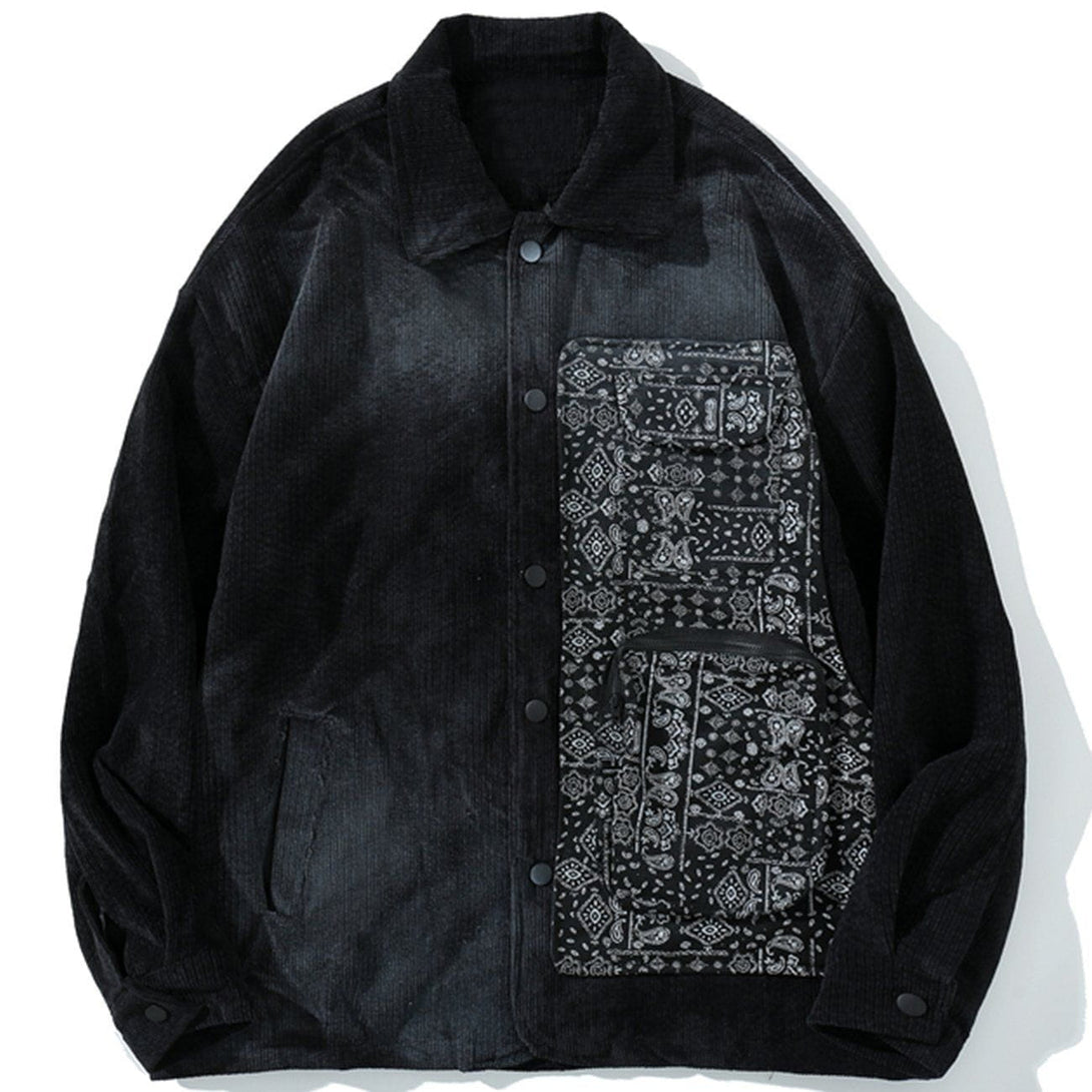 Lacezy - Bandanna Patch Embroidered Corduroy Winter Coat- Streetwear Fashion - lacezy.com