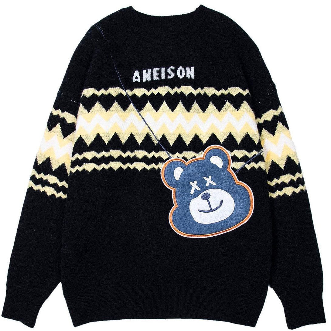 Lacezy - Bear Bag Pattern Stitching Knit Sweater- Streetwear Fashion - lacezy.com