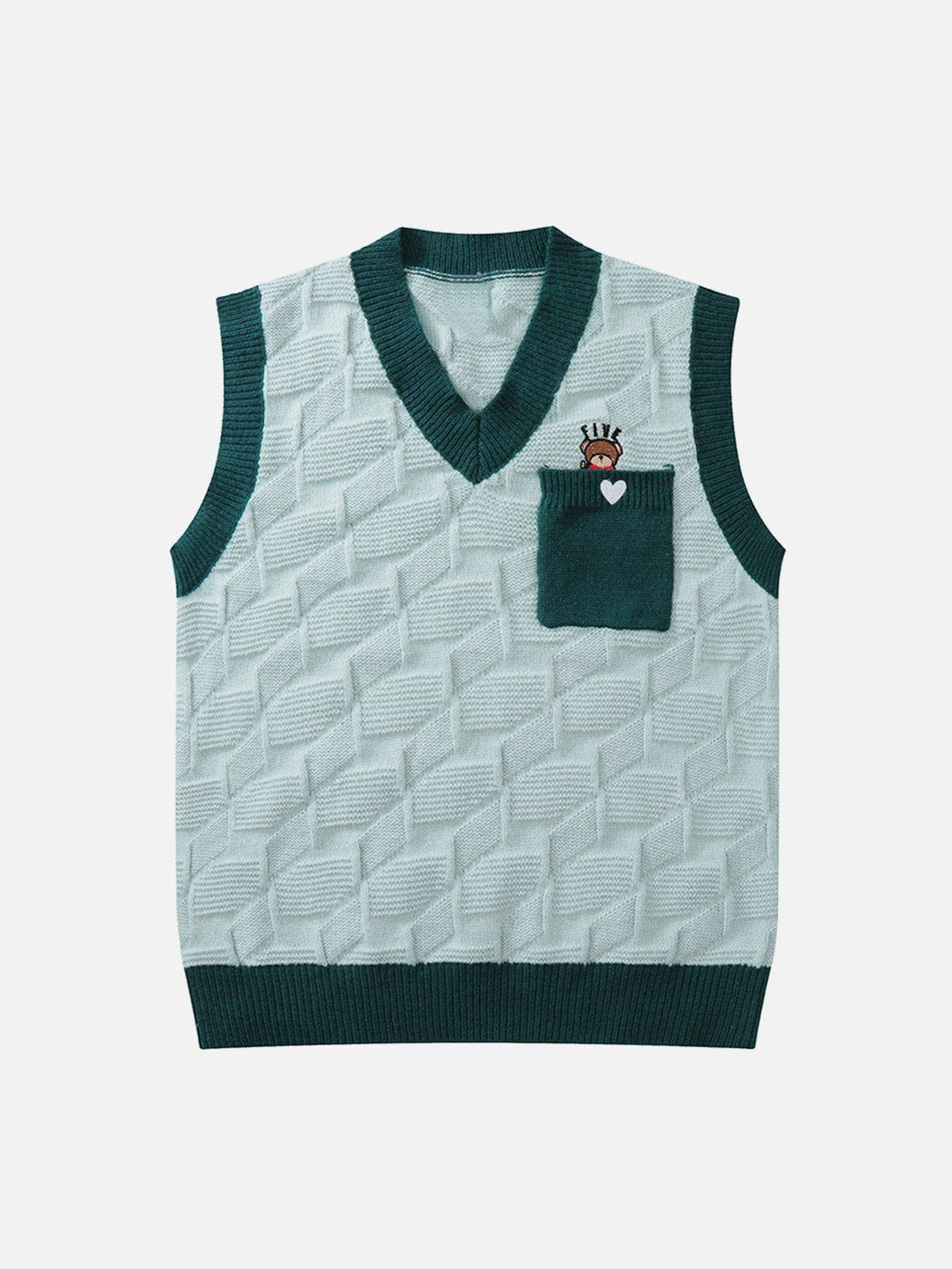 Lacezy - Bear Embroidered Sweater Vest- Streetwear Fashion - lacezy.com