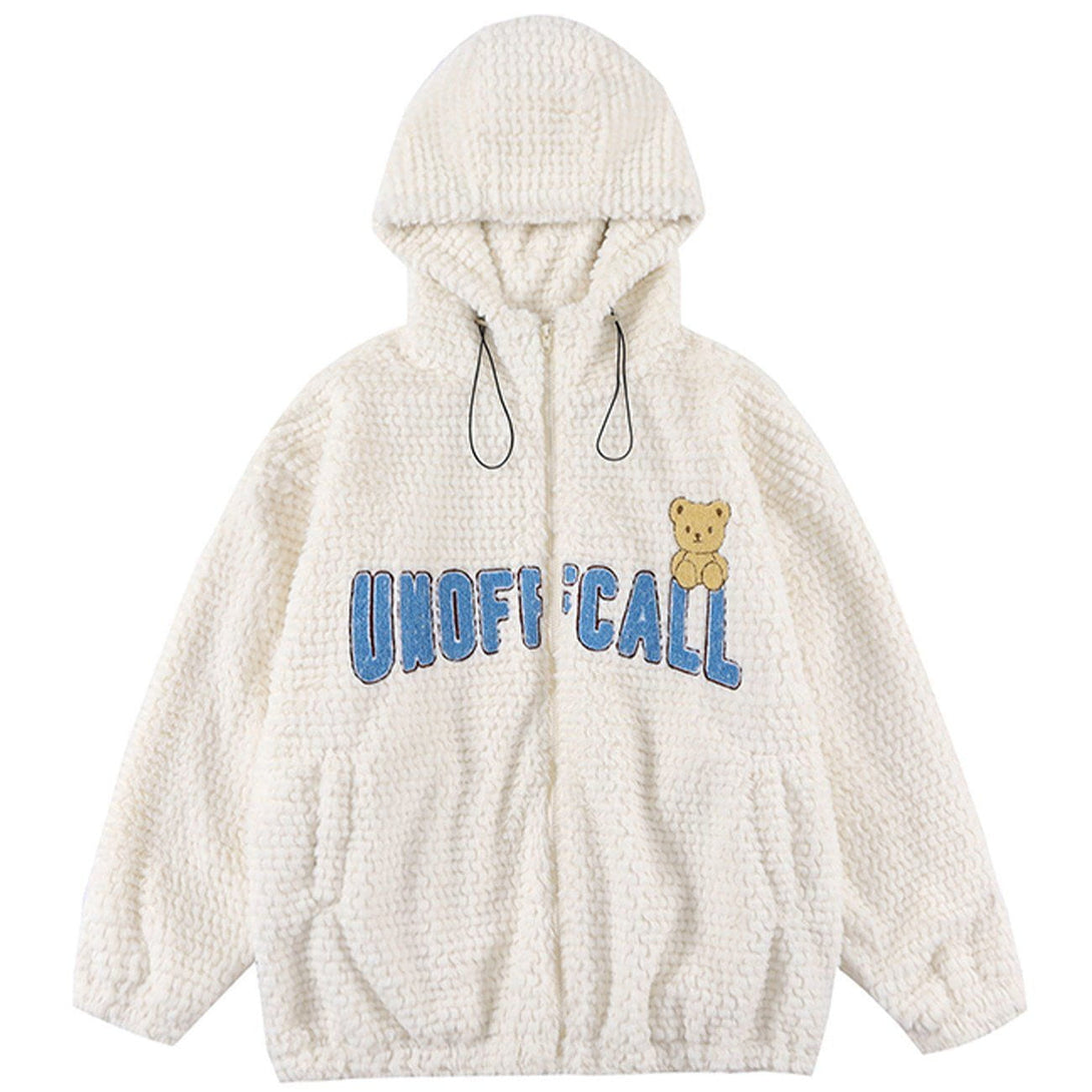 Lacezy - Bear Letter Embroidered Hood Winter Coats- Streetwear Fashion - lacezy.com