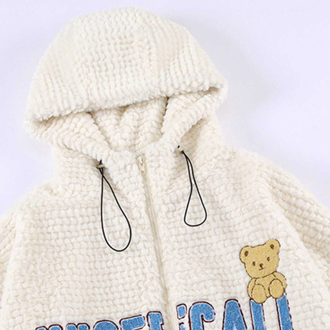 Lacezy - Bear Letter Embroidered Hood Winter Coats- Streetwear Fashion - lacezy.com