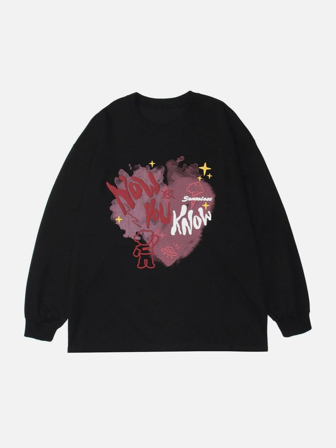 Lacezy - Bear Letter Spaceship Graphic Sweatshirt- Streetwear Fashion - lacezy.com