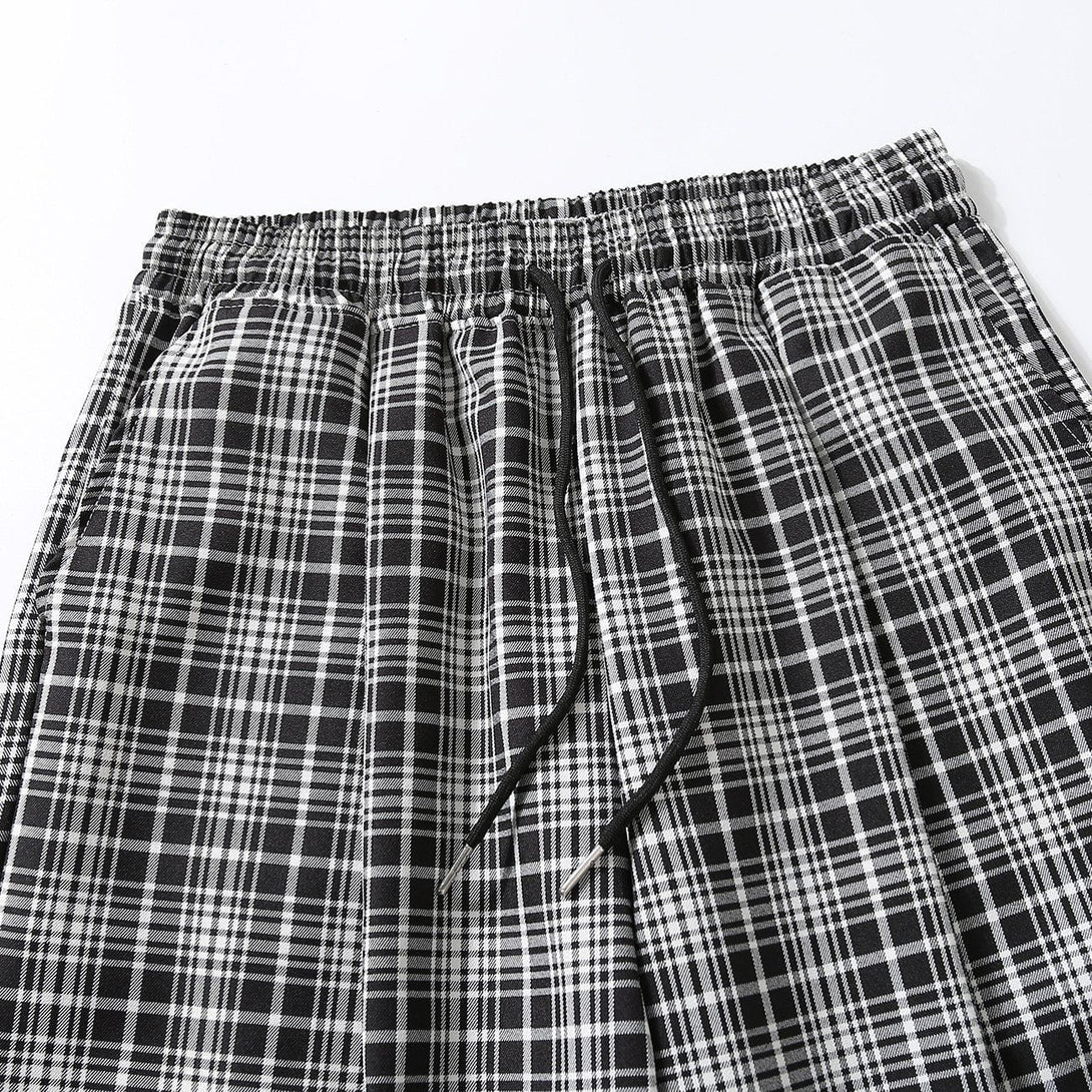 Lacezy - Black and White Plaid Drawstring Casual Pants- Streetwear Fashion - lacezy.com