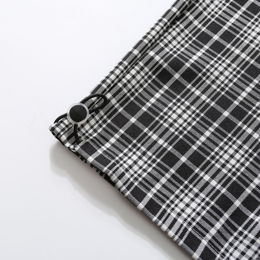 Lacezy - Black and White Plaid Drawstring Casual Pants- Streetwear Fashion - lacezy.com