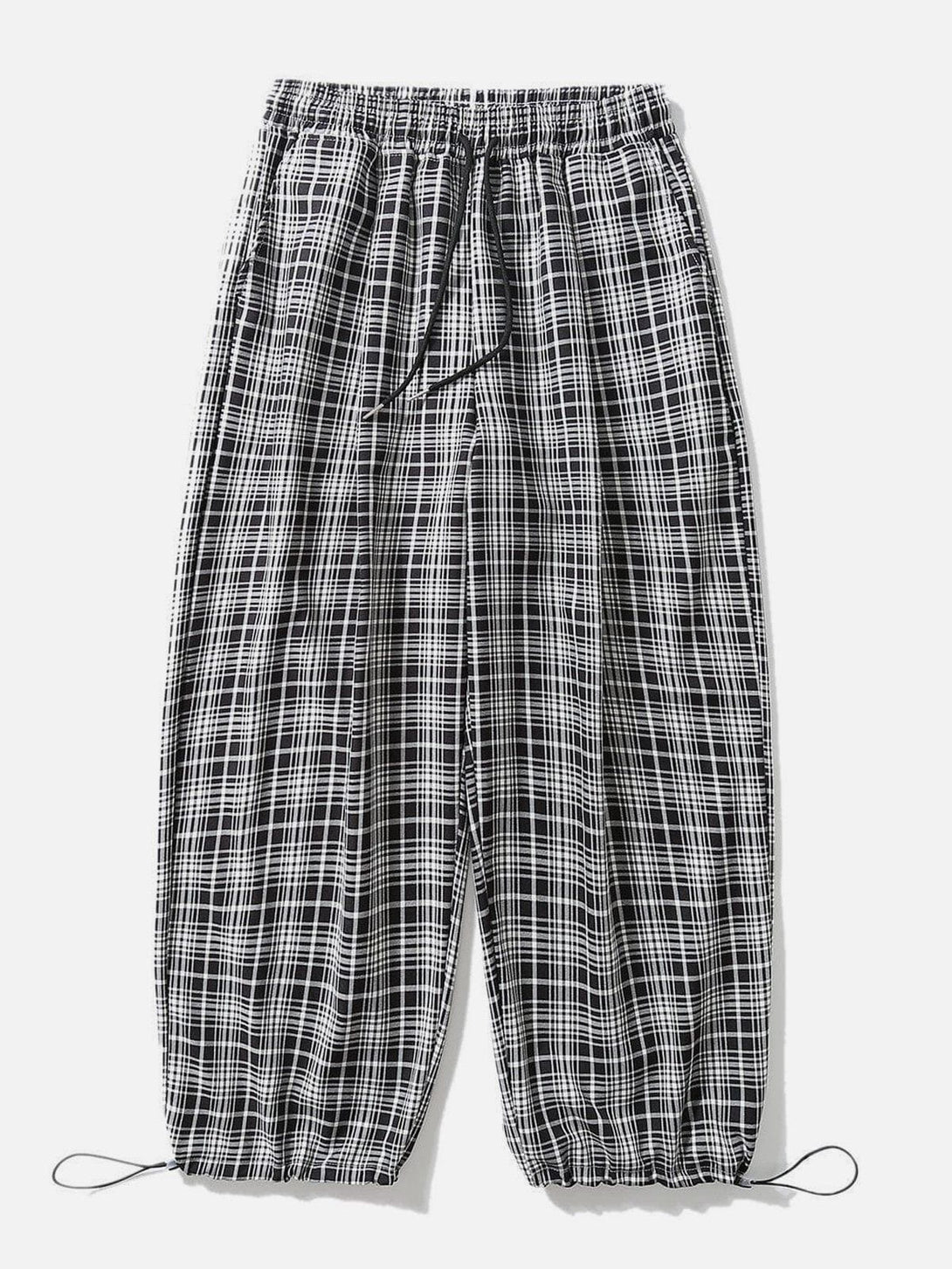 Lacezy - Black and White Plaid Drawstring Casual Pants- Streetwear Fashion - lacezy.com