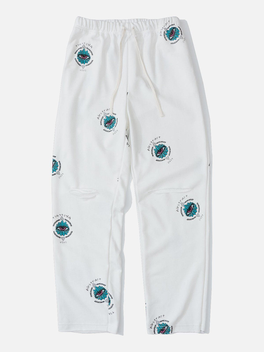 Lacezy - Blue Eye Print Drawstring Shredded Pants- Streetwear Fashion - lacezy.com