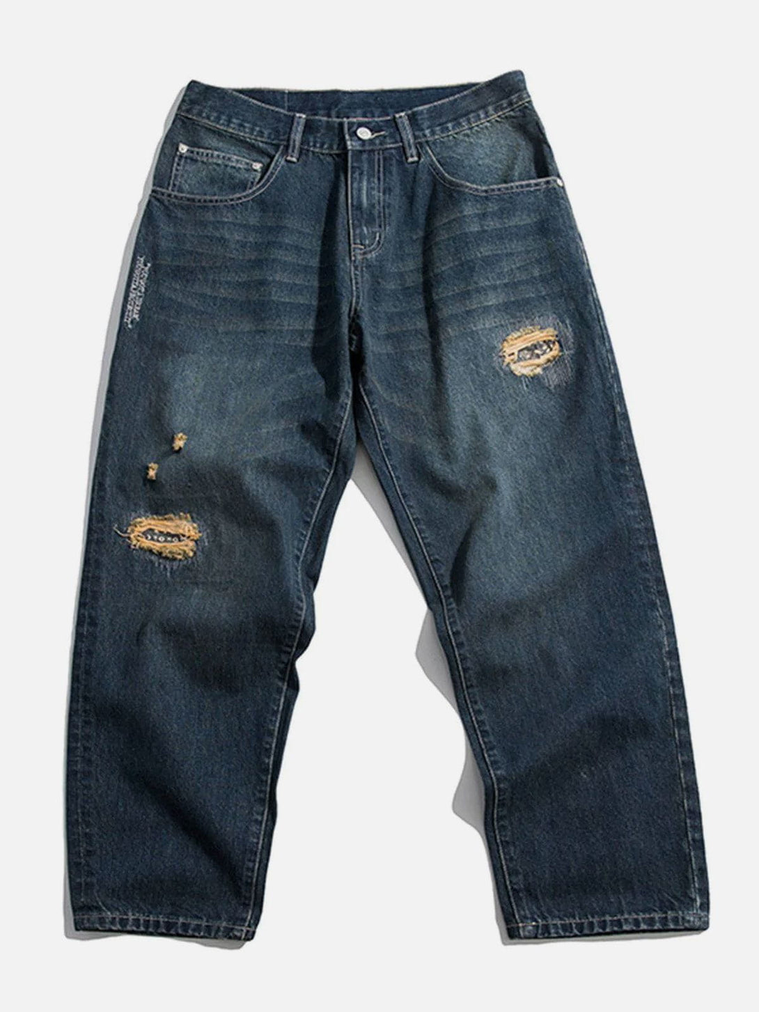 Lacezy - Broken Hole Embroidery Jeans- Streetwear Fashion - lacezy.com