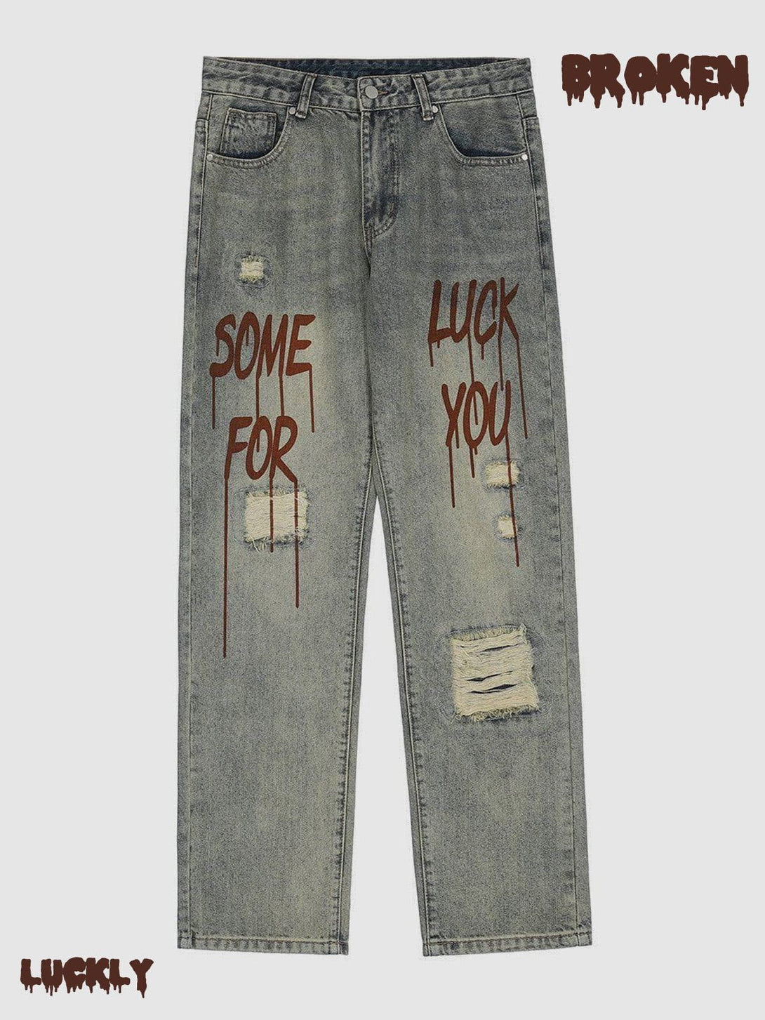 Lacezy - Broken Letters Jeans- Streetwear Fashion - lacezy.com