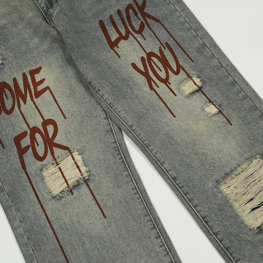 Lacezy - Broken Letters Jeans- Streetwear Fashion - lacezy.com