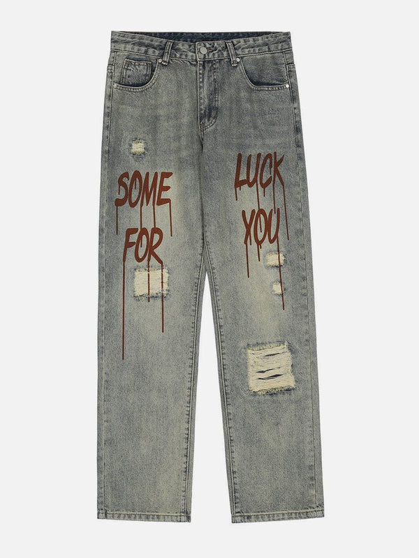 Lacezy - Broken Letters Jeans- Streetwear Fashion - lacezy.com