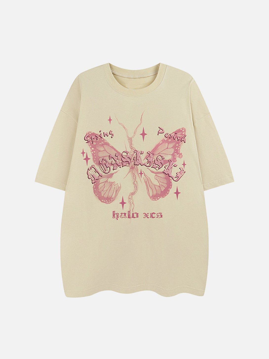 Lacezy - Broken Moth Star Print Tee- Streetwear Fashion - lacezy.com