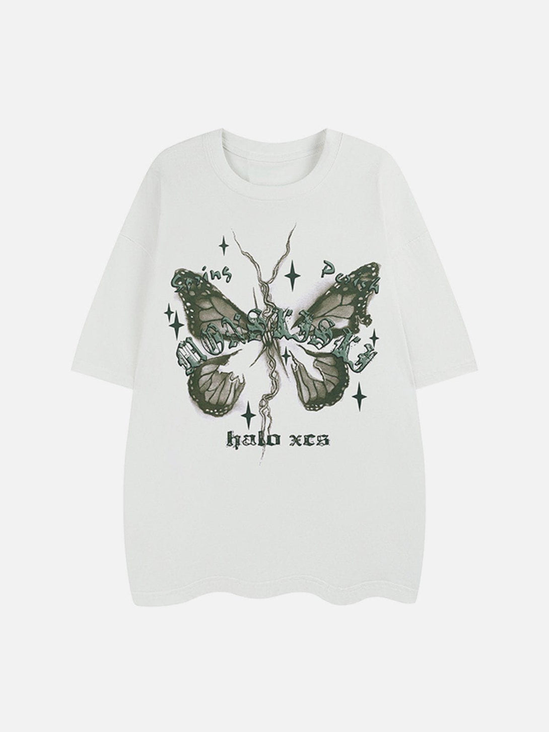 Lacezy - Broken Moth Star Print Tee- Streetwear Fashion - lacezy.com