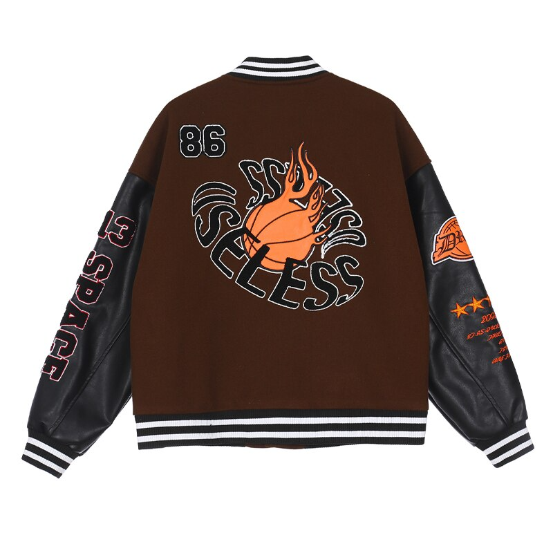 Lacezy - Brown Basketball Jacket- Streetwear Fashion - lacezy.com