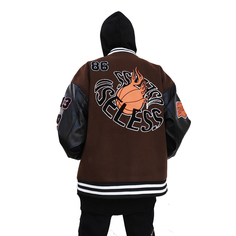 Lacezy - Brown Basketball Jacket- Streetwear Fashion - lacezy.com