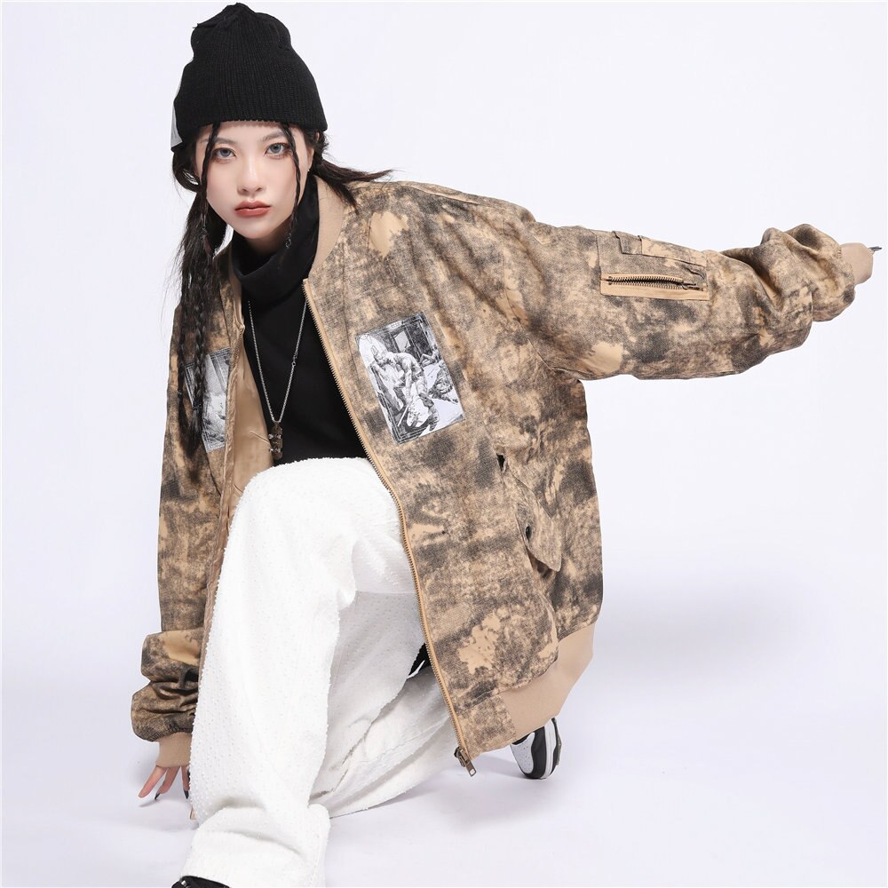 Lacezy - Brown Camouflage Jacket- Streetwear Fashion - lacezy.com