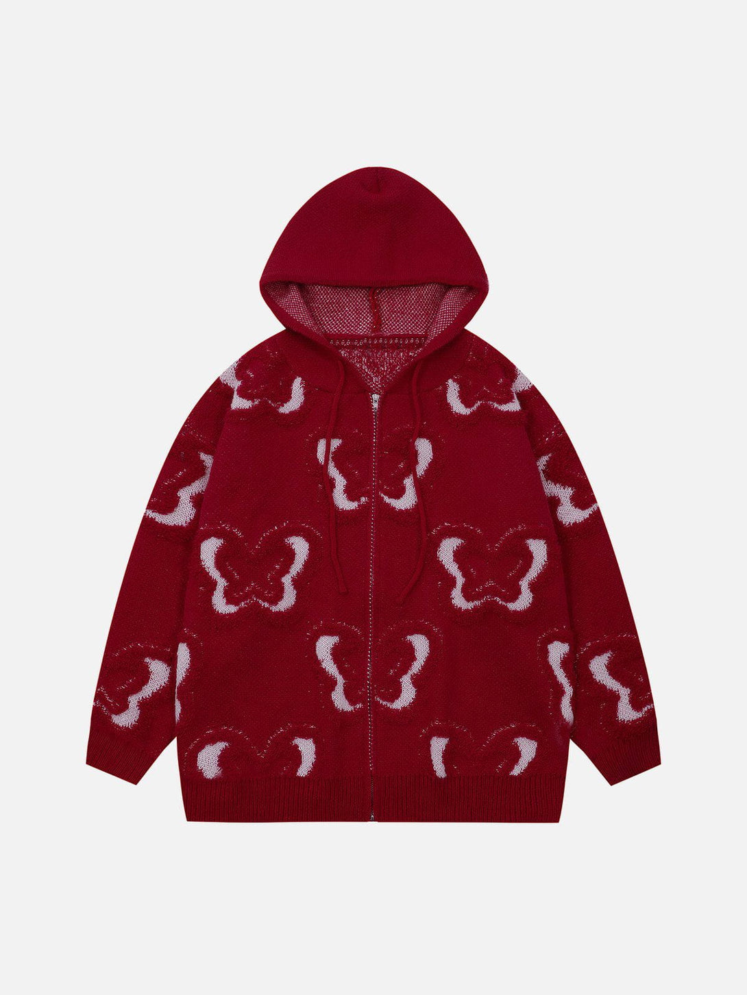 Lacezy - Butterfly Flocked Knit Hoodie- Streetwear Fashion - lacezy.com