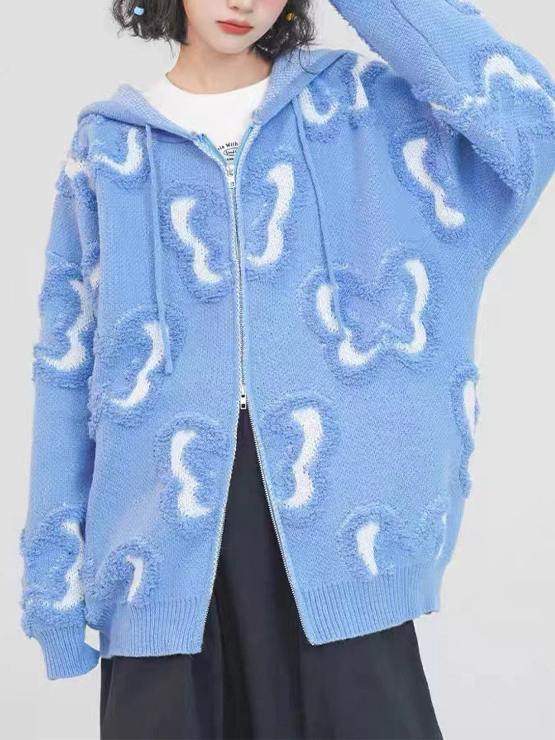 Lacezy - Butterfly Flocked Knit Hoodie- Streetwear Fashion - lacezy.com