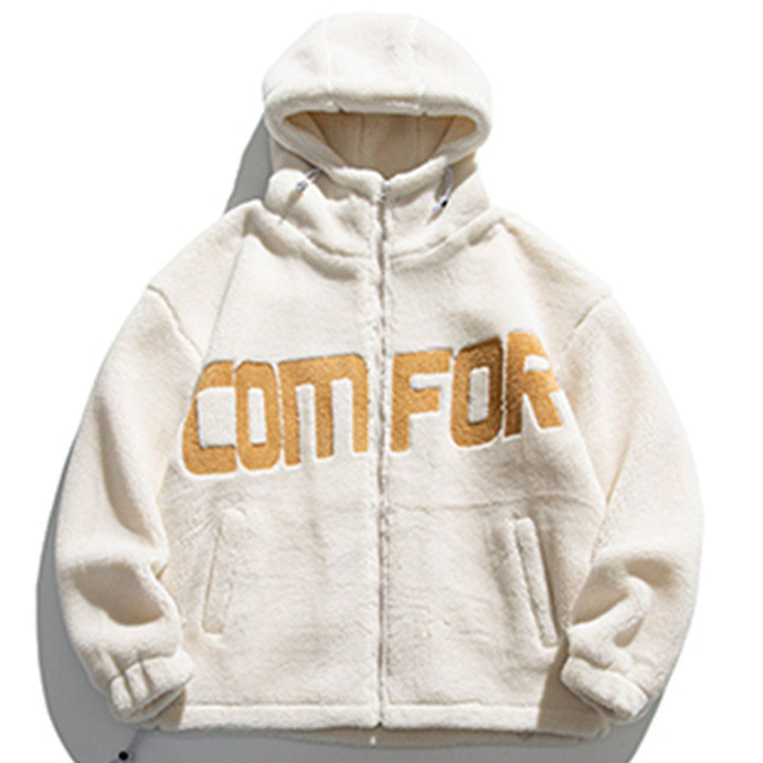 Lacezy - "COMFOR" Print Sherpa Winter Coat- Streetwear Fashion - lacezy.com