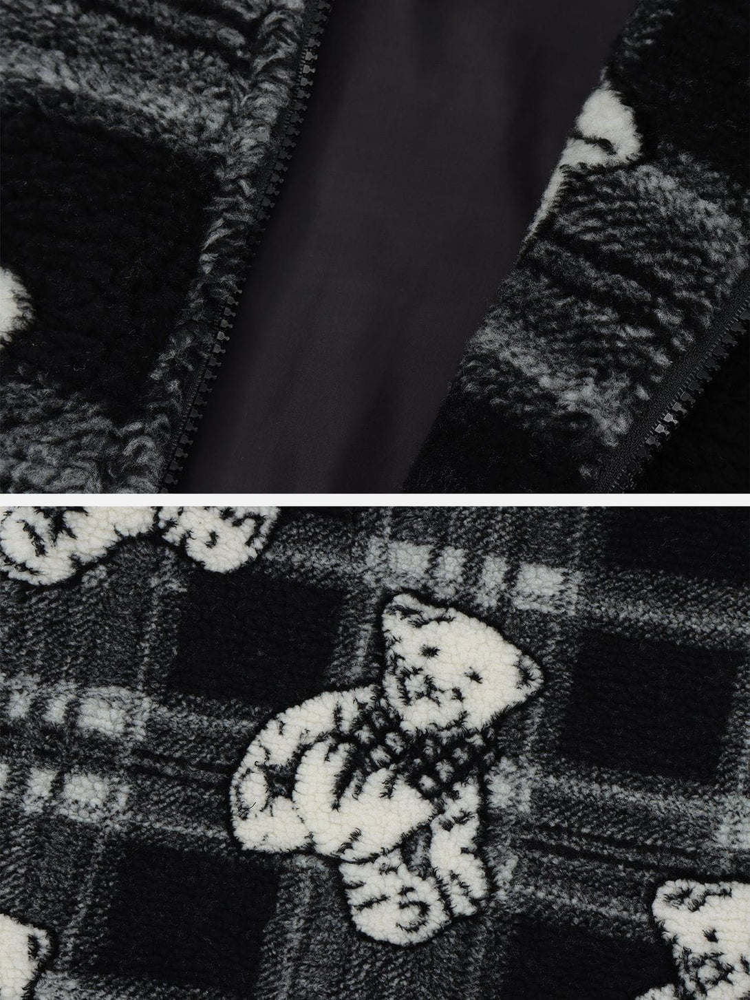 Lacezy - Cartoon Bear Graphic Sherpa Coat- Streetwear Fashion - lacezy.com