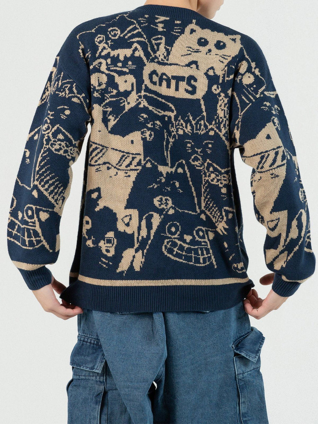 Lacezy - Cartoon Cat Knit Sweater- Streetwear Fashion - lacezy.com