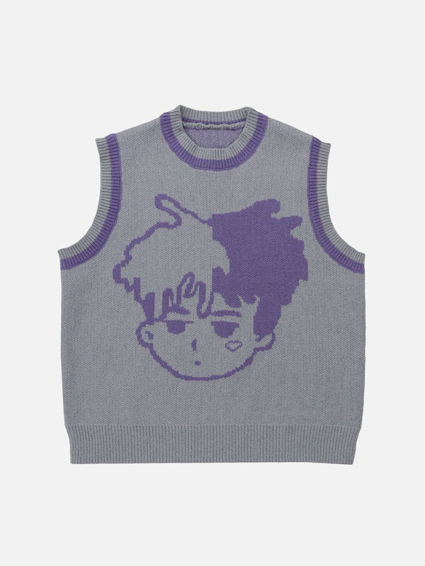 Lacezy - Cartoon Character Embroidery Sweater Vest- Streetwear Fashion - lacezy.com