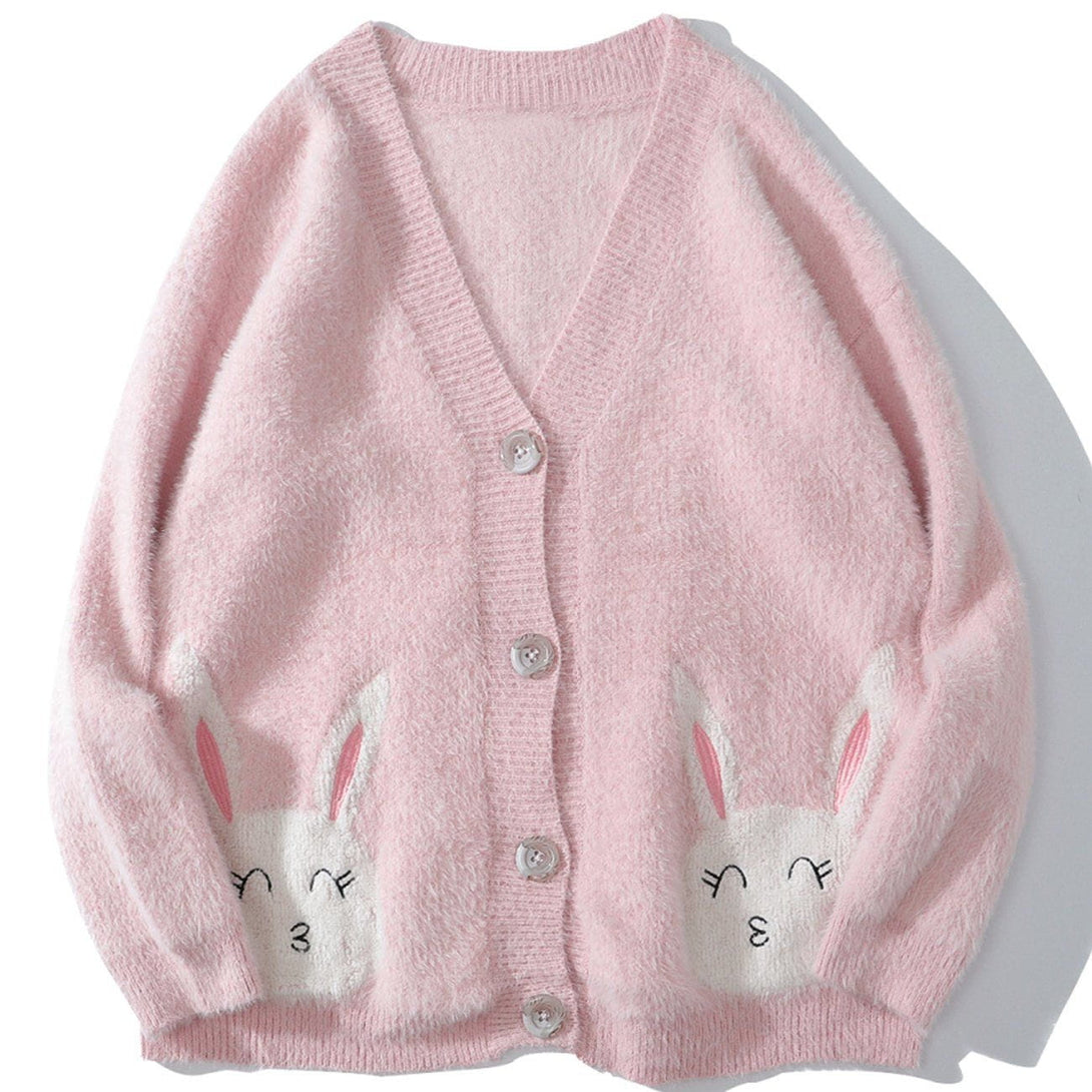 Lacezy - Cartoon Rabbit Embroidered Cardigan- Streetwear Fashion - lacezy.com