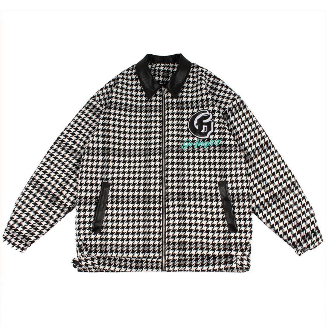 Lacezy - Check Badge Winter Coat- Streetwear Fashion - lacezy.com