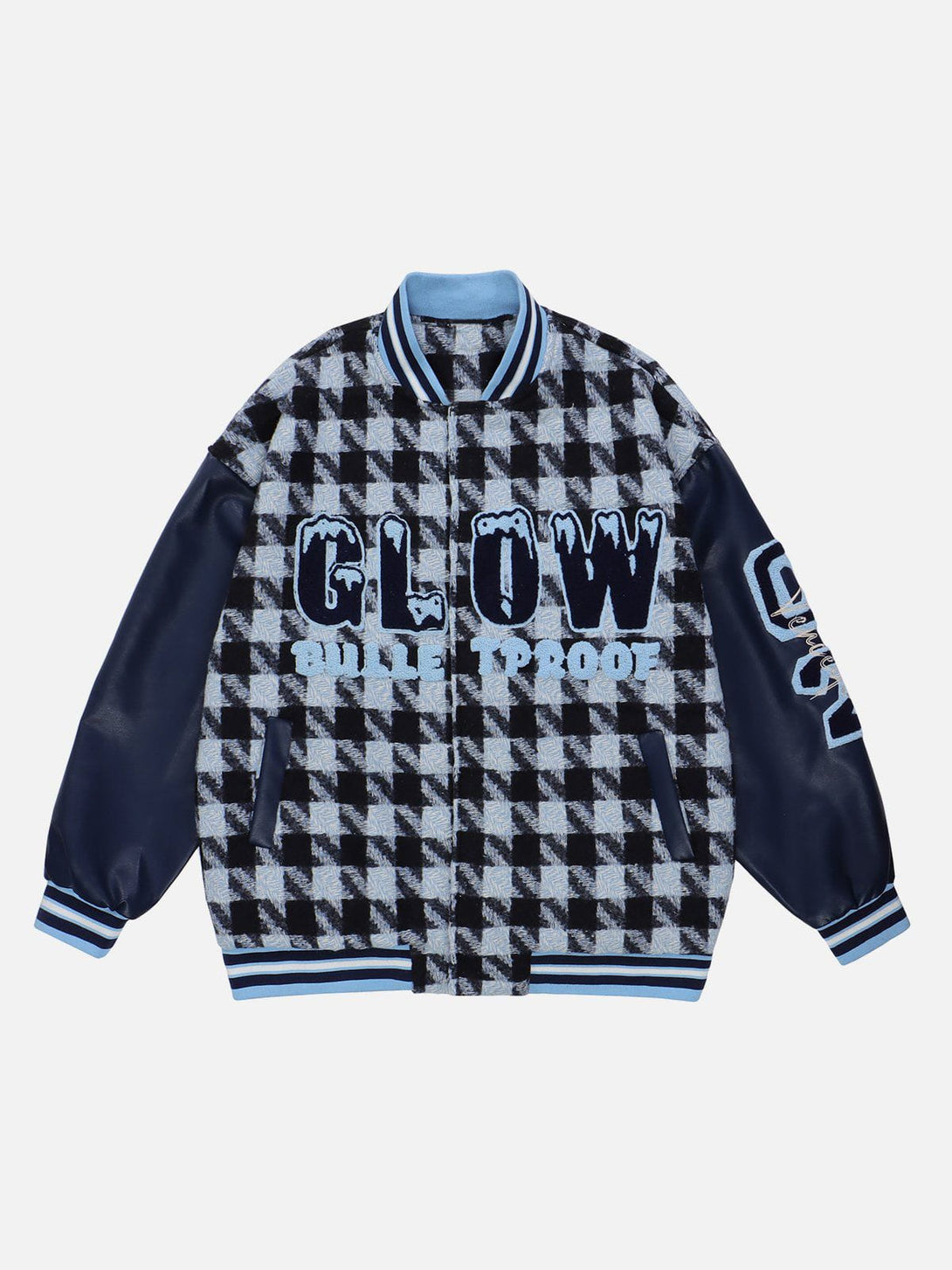 Lacezy - Check Flocked Letters Varsity Jacket- Streetwear Fashion - lacezy.com