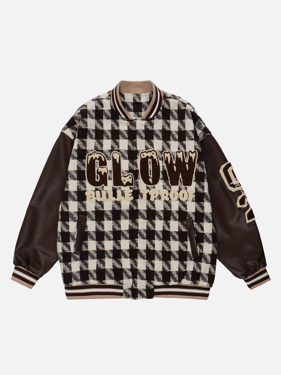 Lacezy - Check Flocked Letters Varsity Jacket- Streetwear Fashion - lacezy.com