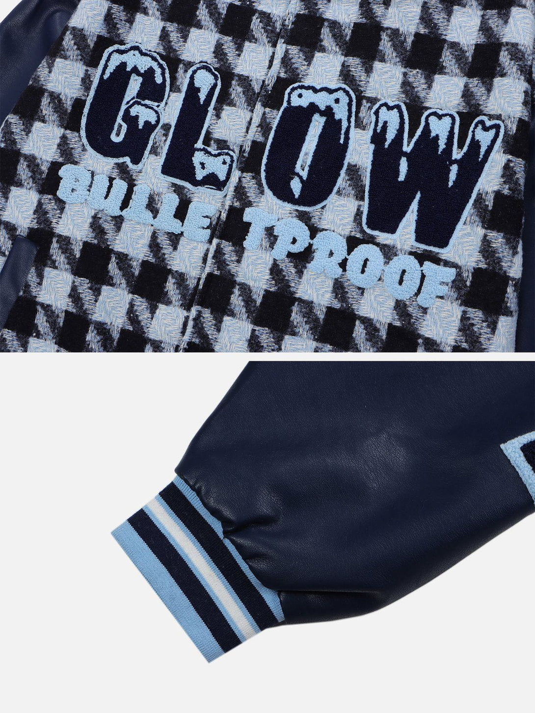 Lacezy - Check Flocked Letters Varsity Jacket- Streetwear Fashion - lacezy.com